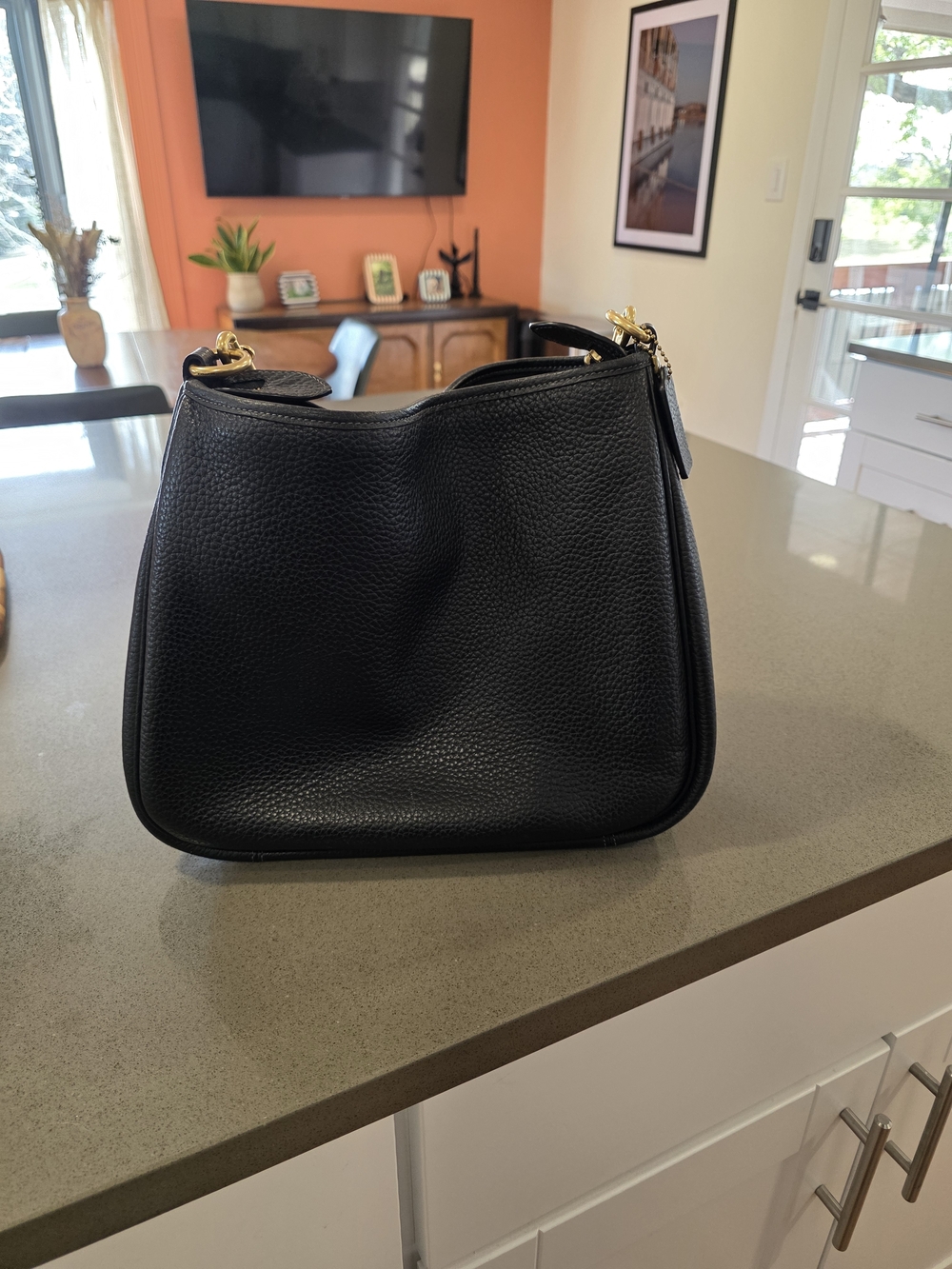 Coach CARY Black Pebbled Leather Shoulder Bag